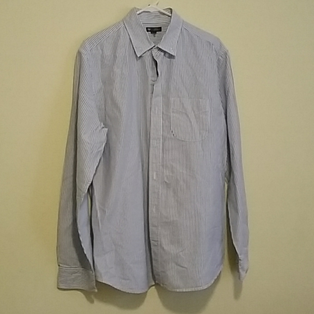 Gap - Men's Cotton Dress Shirt - Blue White Stripe - Large